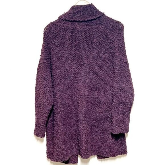 Free People Day Dreamer Boucle Cardigan Midi Sweater Dark Plum Roll Neck Sz XS - Picture 2 of 8